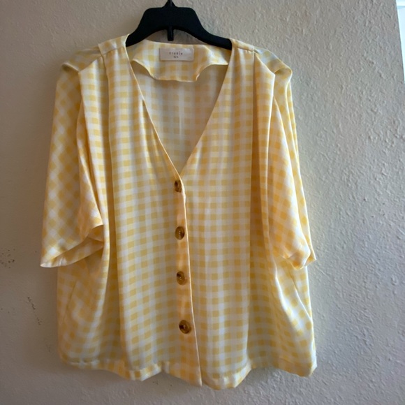 Elodie V-Neck Button Blouse Yellow /white - Picture 1 of 9